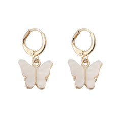 White Acrylic & 18K Gold-Plated Butterfly Drop Earrings