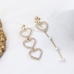 Pearl & Cubic Zirconia 18K Gold-Plated Heart Mismatched Drop Earrings