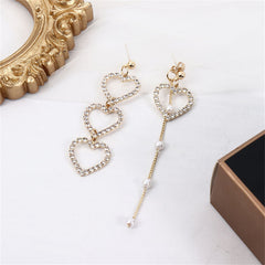 Pearl & Cubic Zirconia 18K Gold-Plated Heart Mismatched Drop Earrings