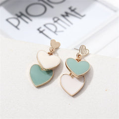 Green Enamel & 18K Gold-Plated Stacked Heart Drop Earrings