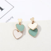 Green Enamel & 18K Gold-Plated Stacked Heart Drop Earrings