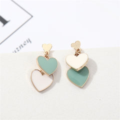 Green Enamel & 18K Gold-Plated Stacked Heart Drop Earrings