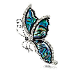 White Cubic Zirconia & Abalone Shell Butterfly Brooch