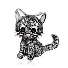 Black & White Cubic Zirconia Kitty Illusion Brooch