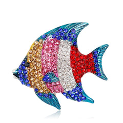 Blue & Pink Cubic Zirconia & Silver-Plated Fish Brooch