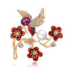 Cubic Zirconia & Pearl Enamel 18k Gold-Plated Bird Brooch