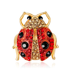 Black Cubic Zirconia & 18K Gold-Plated Ladybug Brooch