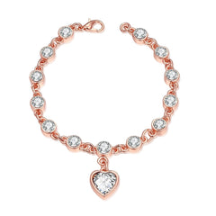 Crystal & Rose Goldtone Heart Charm Bracelet - streetregion