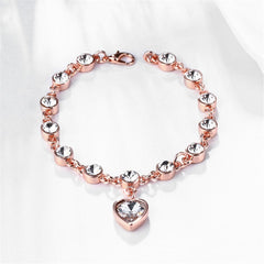 Crystal & Rose Goldtone Heart Charm Bracelet - streetregion