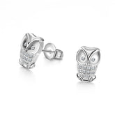Cubic Zirconia & Silvertone Owl Stud Earrings - streetregion