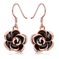 Black & Rose Goldtone Rose Drop Earrings - streetregion