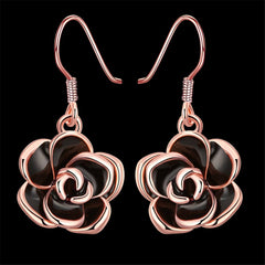 Black & Rose Goldtone Rose Drop Earrings - streetregion