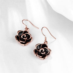Black & Rose Goldtone Rose Drop Earrings - streetregion