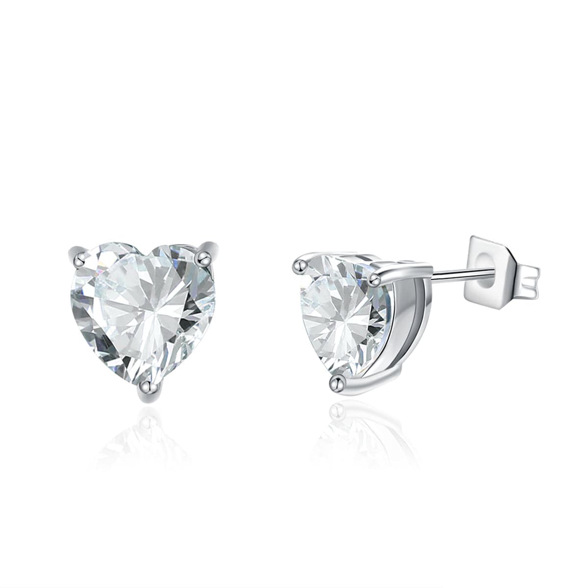 Cubic Zirconia & Silvertone Heart Stud Earrings - streetregion