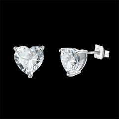 Cubic Zirconia & Silvertone Heart Stud Earrings - streetregion