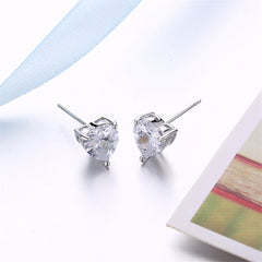 Cubic Zirconia & Silvertone Heart Stud Earrings - streetregion