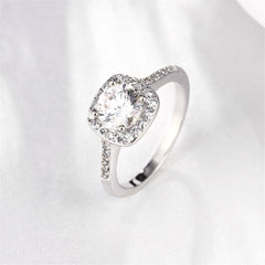 Cubic Zirconia & Silver-Plated Cushion Cut Ring - streetregion