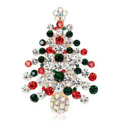 Cubic Zirconia & 18K Gold-Plated Christmas Tree Brooch