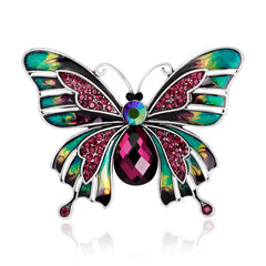 Pink & Teal Cubic Zirconia & Crystal Butterfly Brooch
