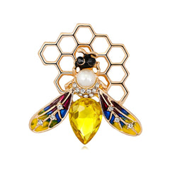 Pearl & Yellow Crystal 18k Gold-Plated Bee Honeycomb Brooch