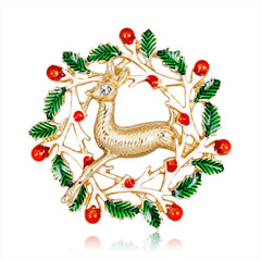 Cubic Zirconia & 18K Gold-Plated Deer & Branch Brooch