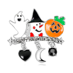 Cubic Zirconia & Enamel 'Happy Halloween' Pendant Brooch
