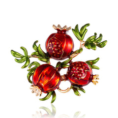 Red & Green 18K Gold-Plated Pomegranate Brooch