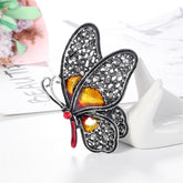 Red Cubic Zirconia & Silver-Plated Butterfly Brooch