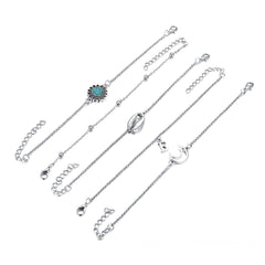 Turquoise & Silver-Plated Shell & Moon Bracelet Set