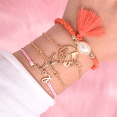 Pink & 18K Gold-Plated Starfish Map Bracelet Set