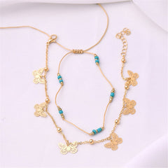 Turquoise 18K Gold-Plated Station Anklet Set