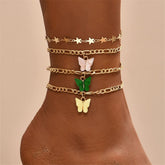 Shell & 18K Gold-Plated Butterfly Anklet Set