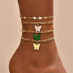 Shell & 18K Gold-Plated Butterfly Anklet Set