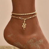 18K Gold-Plated Snake Charm Anklet & Rope Chain Anklet