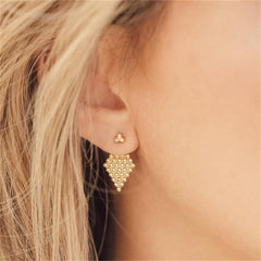 Elegant 18K gold-plated diamond-shaped ear jackets adorned with delicate small beads for a stunning look.