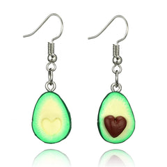 Green & Silver-Plated Avocado Heart Drop Earrings
