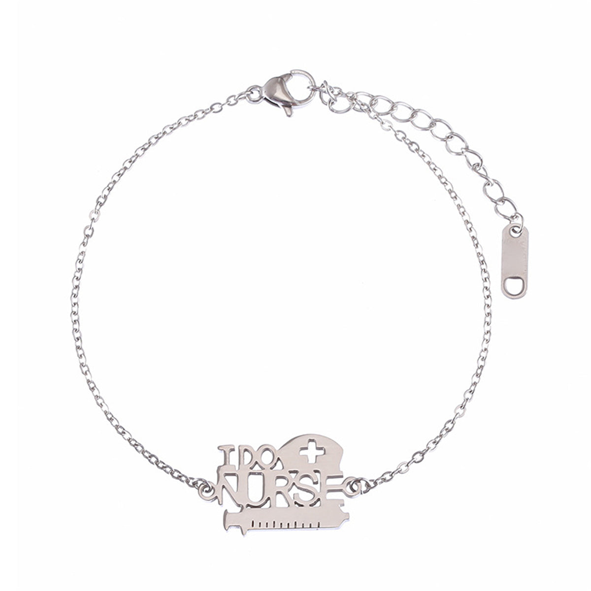 Silver-Plated 'I Do Nurse' Charm Bracelet, silver bracelet for women, botanical inspired, front view