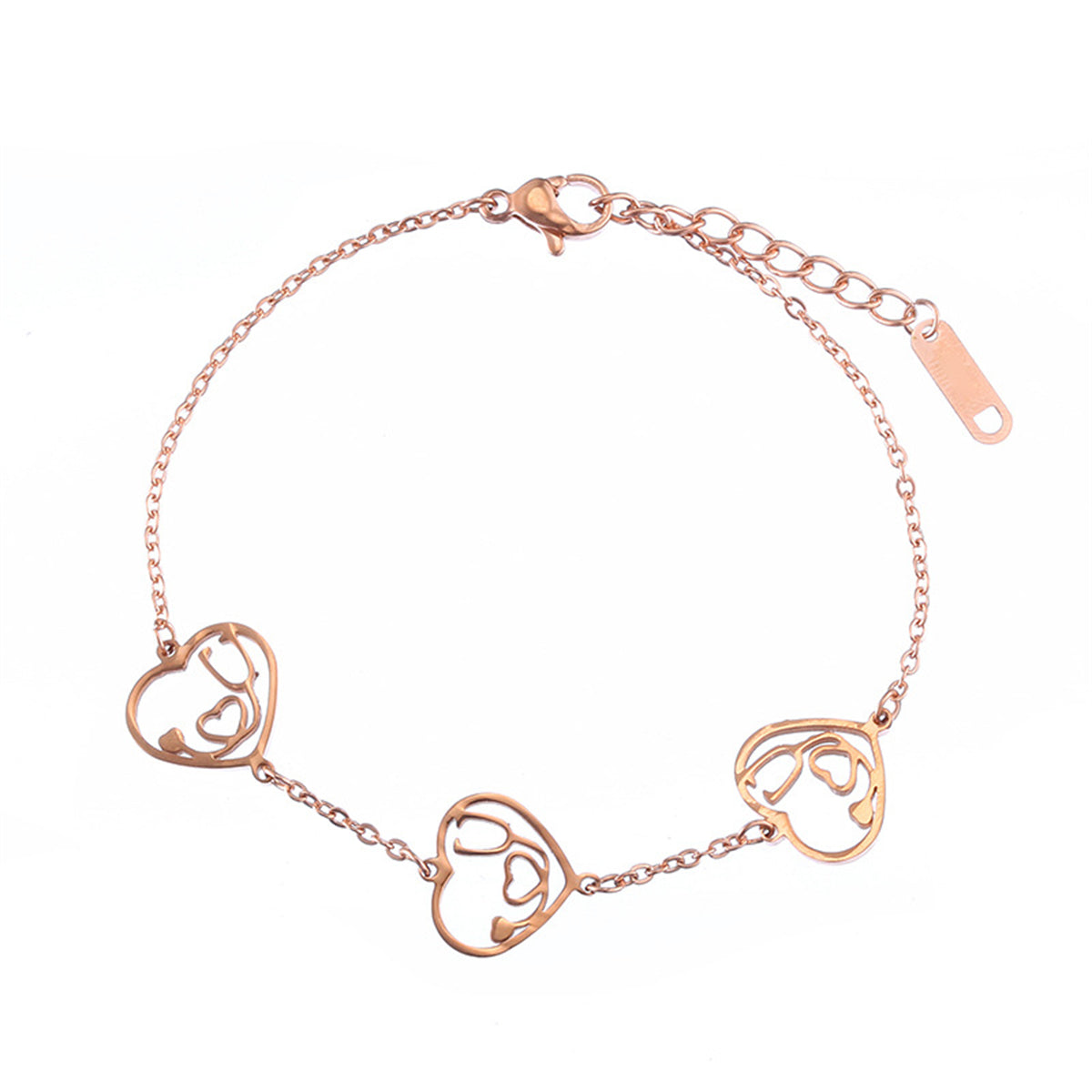 18K Rose Gold-Plated Stethoscope Heart Charm Bracelet, rose gold bracelet for women, vintage-inspired design, front view