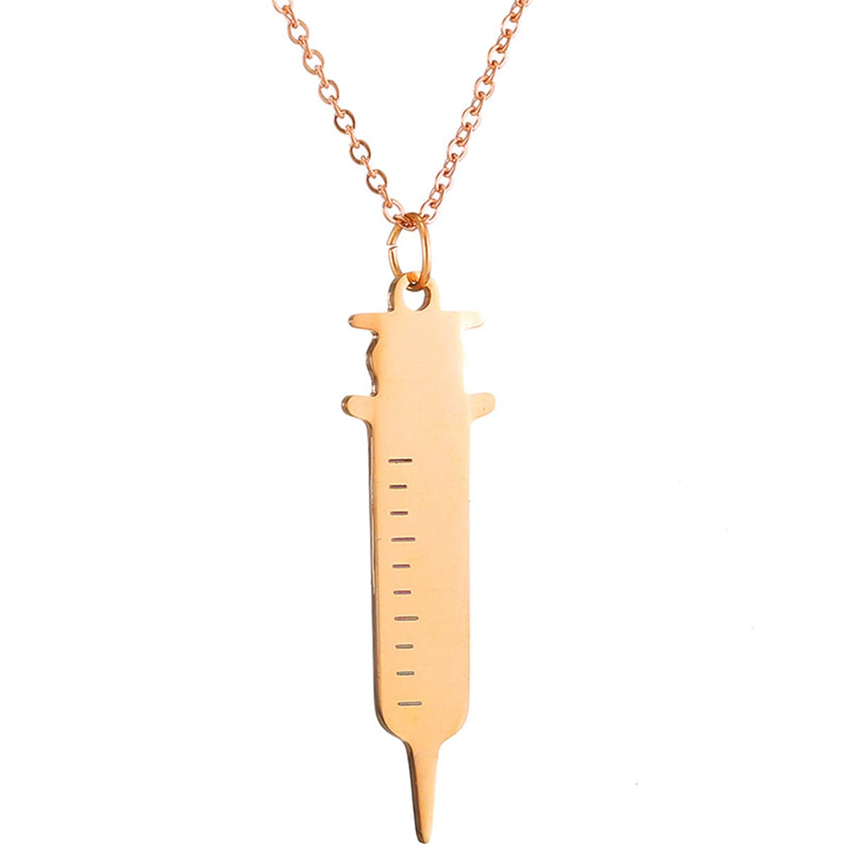 18K Rose Gold-Plated Injector Pendant Necklace, rose gold pendant necklace for women, vintage-inspired design, front view