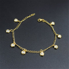 Cubic Zirconia & 18K Gold-Plated Hexagon Charm Anklet
