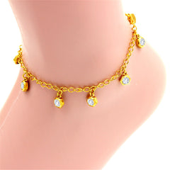 Cubic Zirconia & 18K Gold-Plated Hexagon Charm Anklet