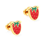 Red & Green Enamel 18K Gold-Plated Trawberry Stud Earrings