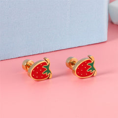 Red & Green Enamel 18K Gold-Plated Trawberry Stud Earrings