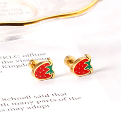 Red & Green Enamel 18K Gold-Plated Trawberry Stud Earrings