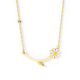 Yellow Enamel & 18K Gold-Plated Cubic Zirconia-Accent Mum Bar Necklace