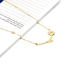 Yellow Enamel & 18K Gold-Plated Cubic Zirconia-Accent Mum Bar Necklace