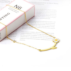 Yellow Enamel & 18K Gold-Plated Cubic Zirconia-Accent Mum Bar Necklace