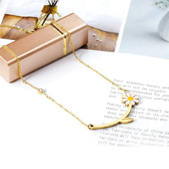 Yellow Enamel & 18K Gold-Plated Cubic Zirconia-Accent Mum Bar Necklace