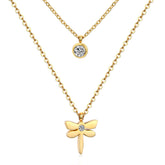 Cubic Zirconia & 18K Gold-Plated Dragonfly Layered Pendant Necklace