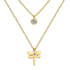 Cubic Zirconia & 18K Gold-Plated Dragonfly Layered Pendant Necklace